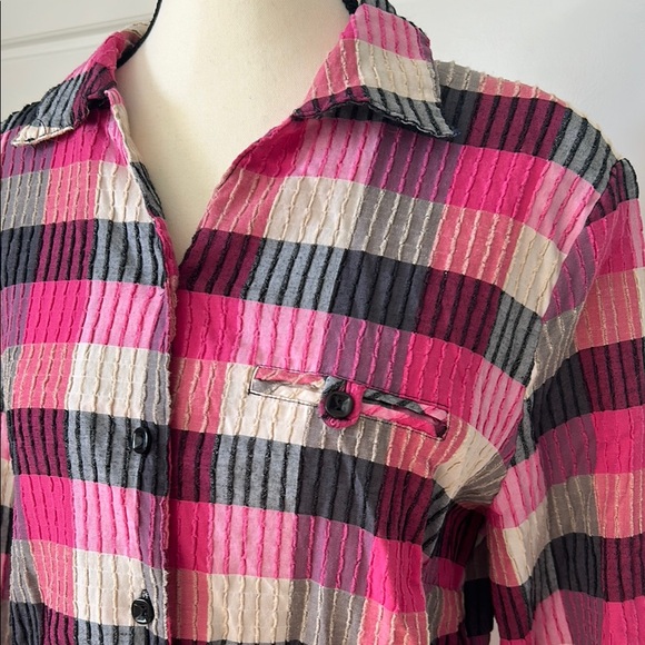 Allison Daley Pink and Black Plaid Relaxed Textured Button Down Shirt L/XL - Picture 2 of 7